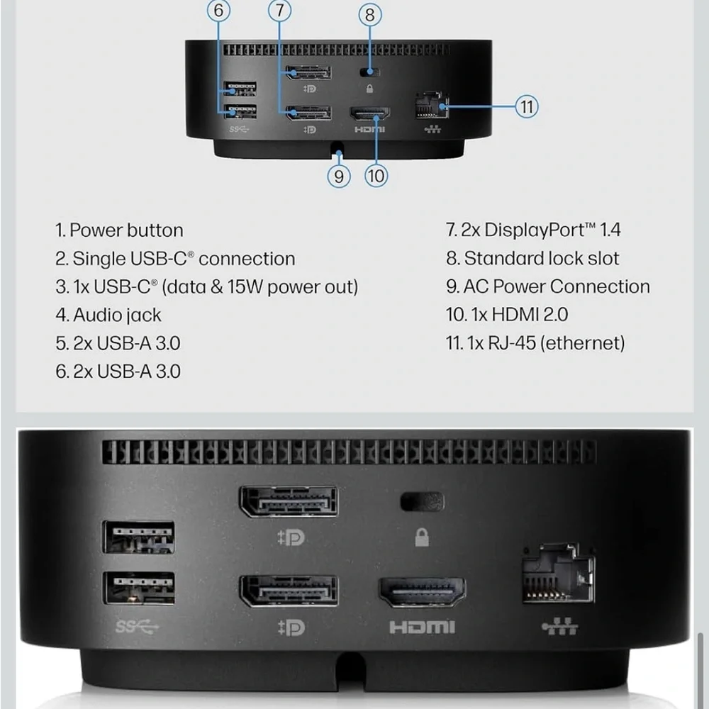 HP USB-C Dock G5-11-in-1 Adapter for Both USB-C and Thunderbolt-Enabled